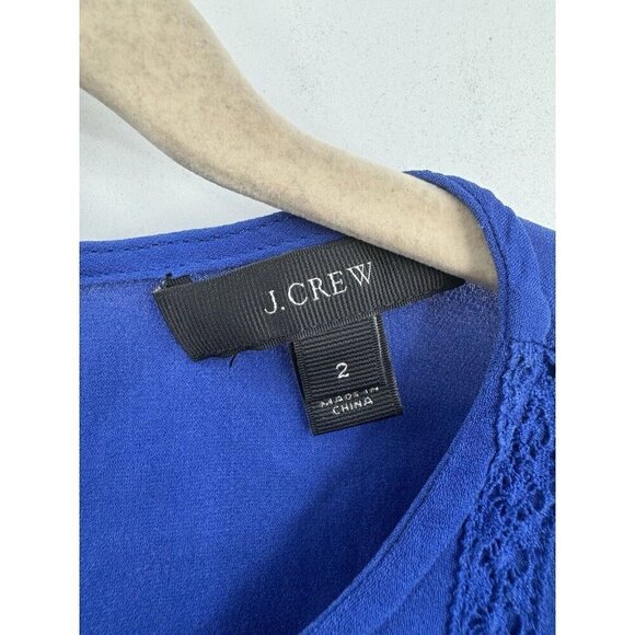 J. Crew 100% Silk Blouse Women 2 Blue Fairy Edwardian Pleated Sheer Embroidered - Picture 4 of 8